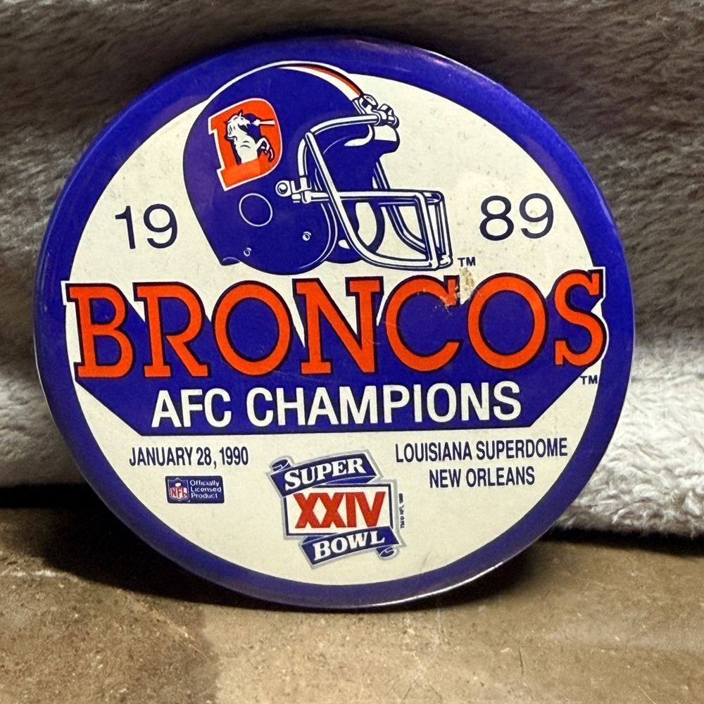 NFL Pinback Button OS Blue Denver Broncos Super Bowl XXIV AFC Champions